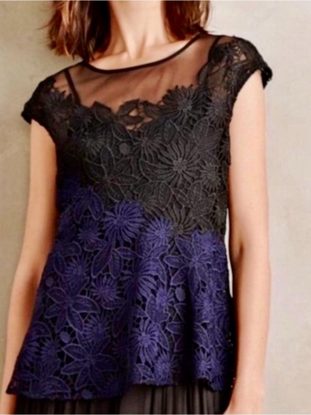 Anthropologie Deletta Black-Blue Lace Top